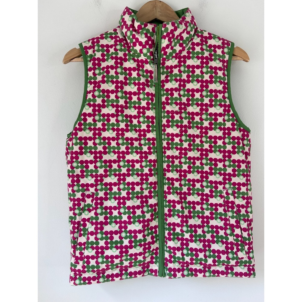 Burton Reversible Puffer Vest Green Pink Geometric Dot Girls‎ XL Womens XS/S